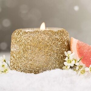 NWT Anthropologie The Gather Mini Candle Floral Sugared Poinsettia Gold Beaded